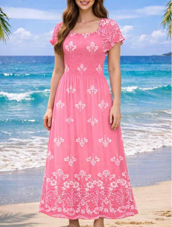 Floral Print Short Sleeved Summer Dress Floral Print Short Sleeved Summer Dress